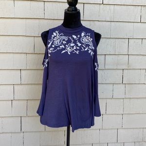 Navy high cut top w/ shoulder cut outs!